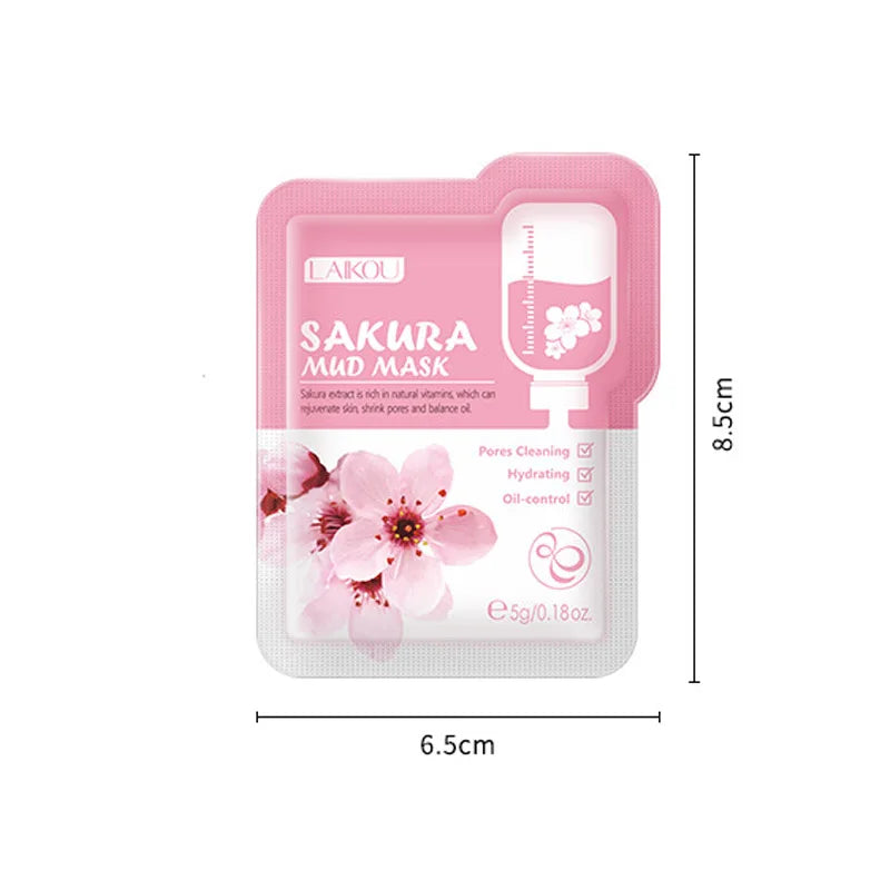 5pcs LAIKOU Japan Sakura Mud Face Mask Anti Wrinkle Night Facial Packs Skin Clean Dark Circle Moisturize Anti-Aging For Facecare