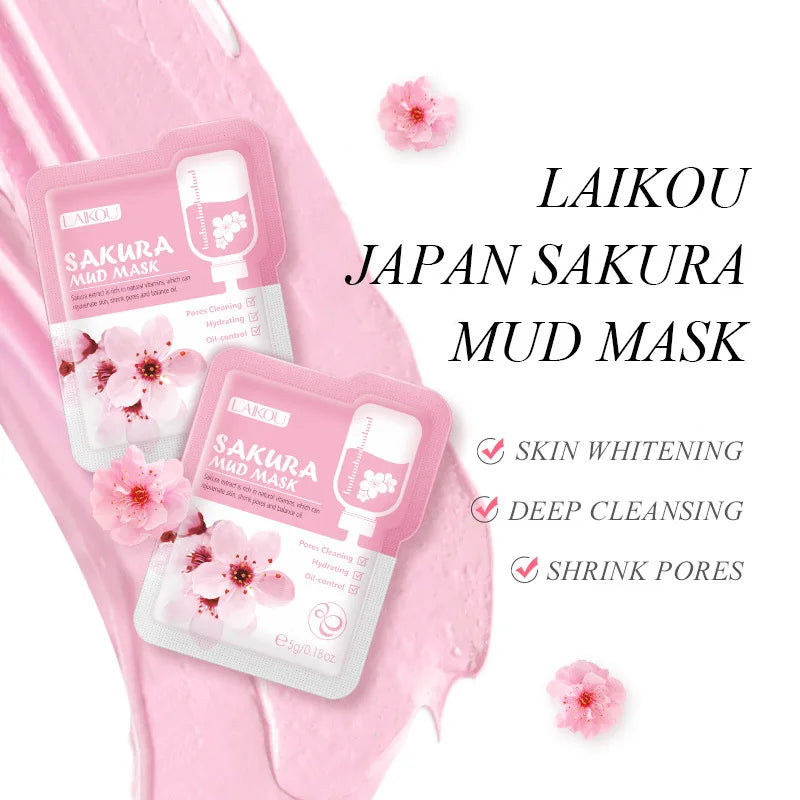 5pcs LAIKOU Japan Sakura Mud Face Mask Anti Wrinkle Night Facial Packs Skin Clean Dark Circle Moisturize Anti-Aging For Facecare
