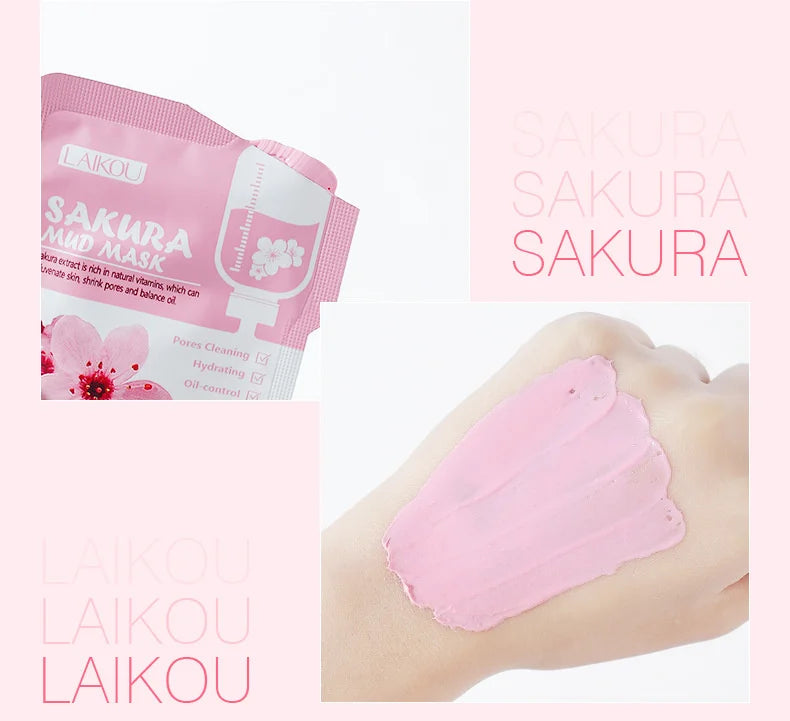 5pcs LAIKOU Japan Sakura Mud Face Mask Anti Wrinkle Night Facial Packs Skin Clean Dark Circle Moisturize Anti-Aging For Facecare