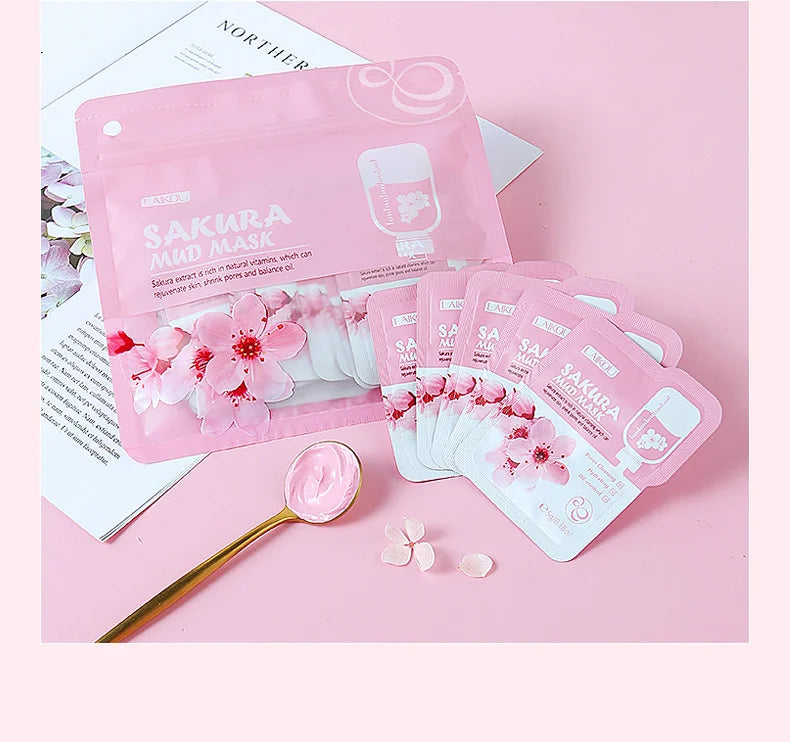 5pcs LAIKOU Japan Sakura Mud Face Mask Anti Wrinkle Night Facial Packs Skin Clean Dark Circle Moisturize Anti-Aging For Facecare