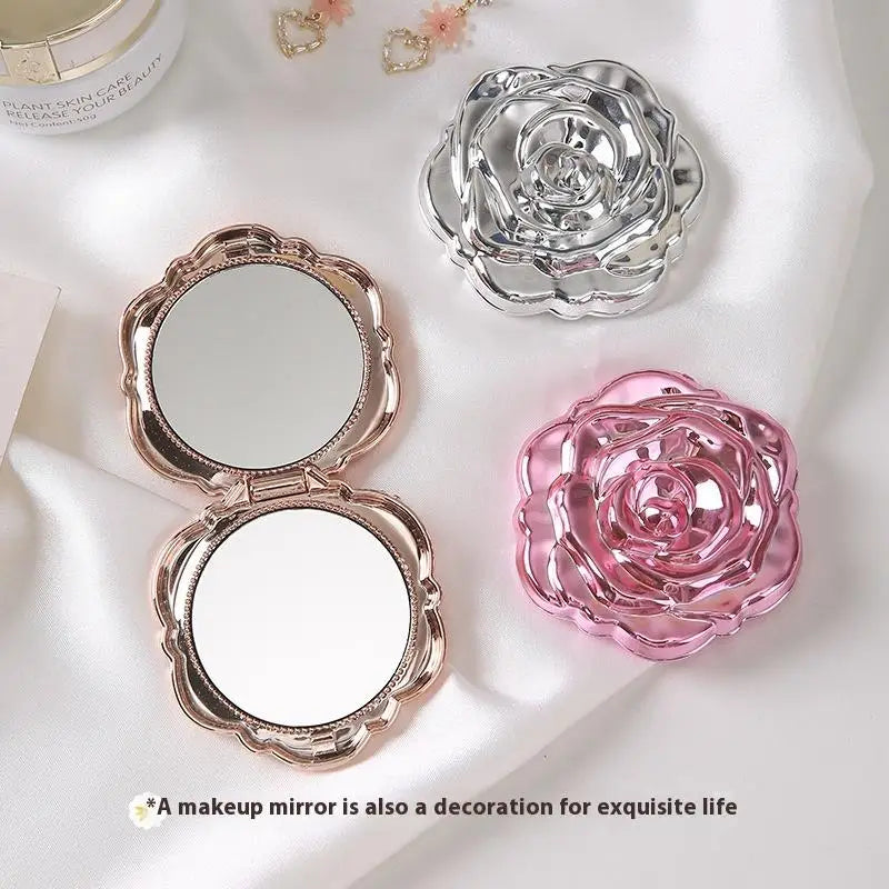 1PCS Portable Retro Rose Flower Mini Mirror Small Pocket Makeup Mirror Double Sided Hand Mirrors Compact Cosmetic Beauty Tool