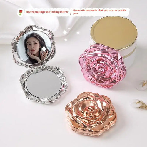 1PCS Portable Retro Rose Flower Mini Mirror Small Pocket Makeup Mirror Double Sided Hand Mirrors Compact Cosmetic Beauty Tool