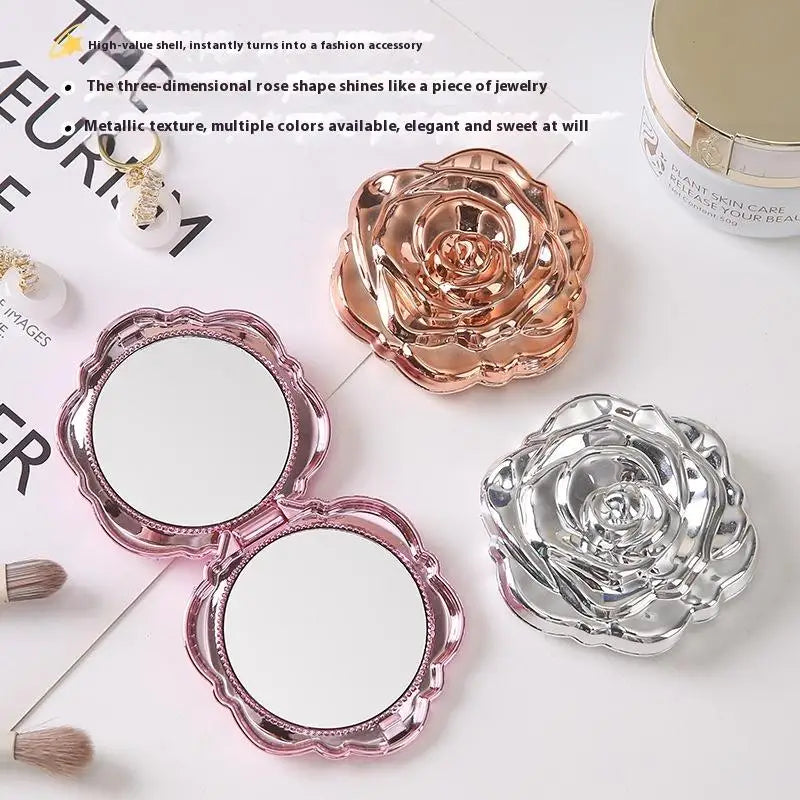 1PCS Portable Retro Rose Flower Mini Mirror Small Pocket Makeup Mirror Double Sided Hand Mirrors Compact Cosmetic Beauty Tool