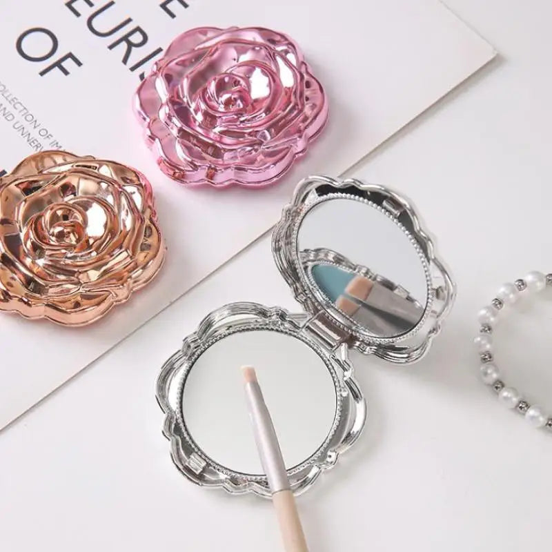 1PCS Portable Retro Rose Flower Mini Mirror Small Pocket Makeup Mirror Double Sided Hand Mirrors Compact Cosmetic Beauty Tool