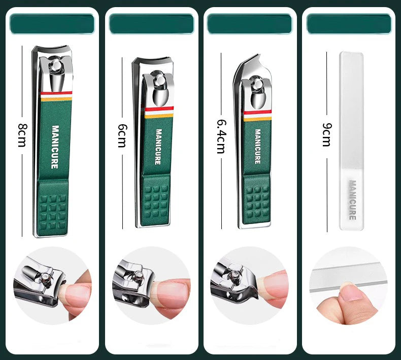 12-16pcs/set Nail Cutter Set Stainless Steel Nail Clippers Set With Folding Bag Manicure Cutter Kits Scissors Makeup Beauty Tool