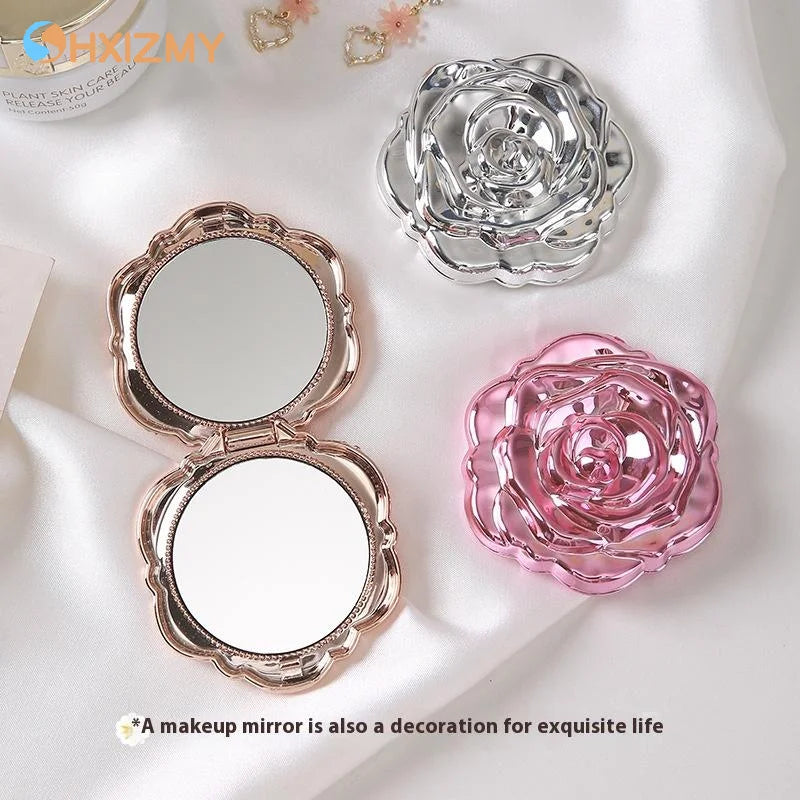 1PCS Portable Retro Rose Flower Mini Mirror Small Pocket Makeup Mirror Double Sided Hand Mirrors Compact Cosmetic Beauty Tool