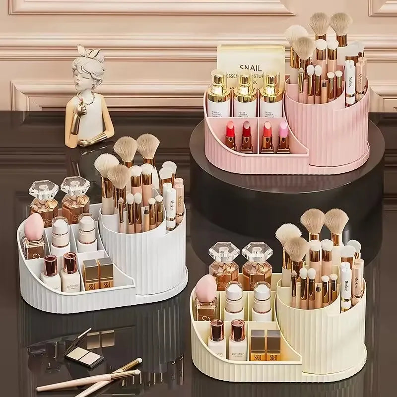 360° Rotating Vanity Makeup Organizer with Brush Holder, Large Spinning Cosmetic Storage for Skincare, Perfumes and Lotions