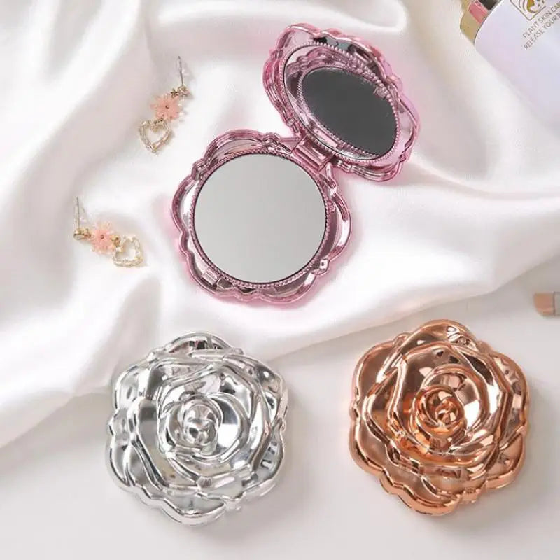 1PCS Portable Retro Rose Flower Mini Mirror Small Pocket Makeup Mirror Double Sided Hand Mirrors Compact Cosmetic Beauty Tool